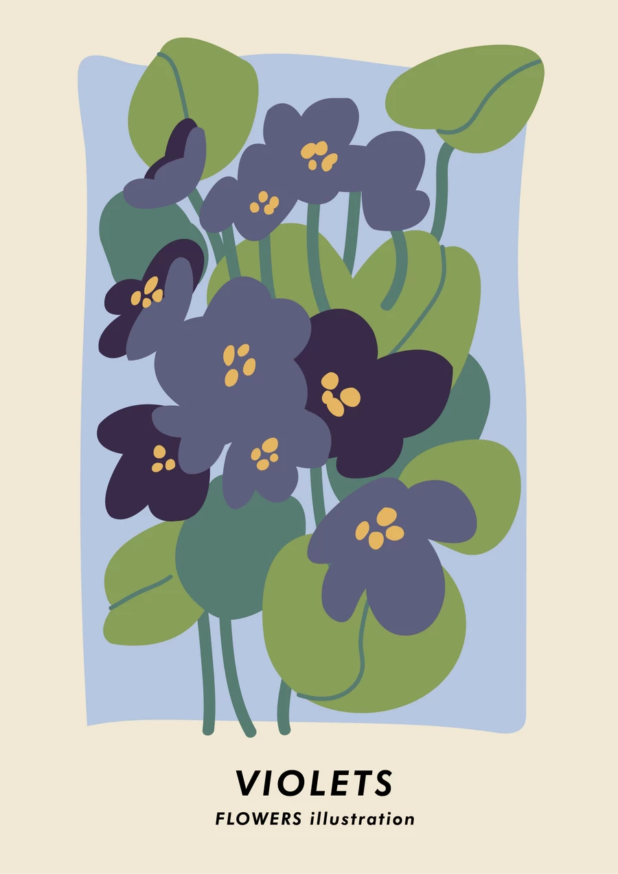 手绘小清新北欧花朵植物花卉插画海报封面画芯装饰AI矢量设计素材【014】